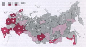 Рис. 2. Карта экологической обстановки России, 2005 г.